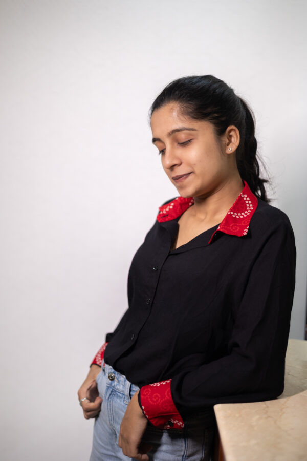 RAAHI SHIRT | Black & Bandhani Patchwork Shirt