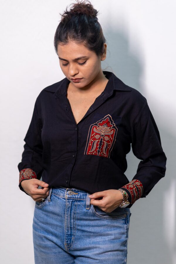 KAAVYA SHIRT | Black Ajrak Patchwork Shirt