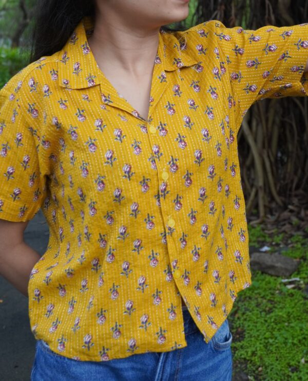 PHOOL CROP SHIRT | Yellow Floral Crop Shirt